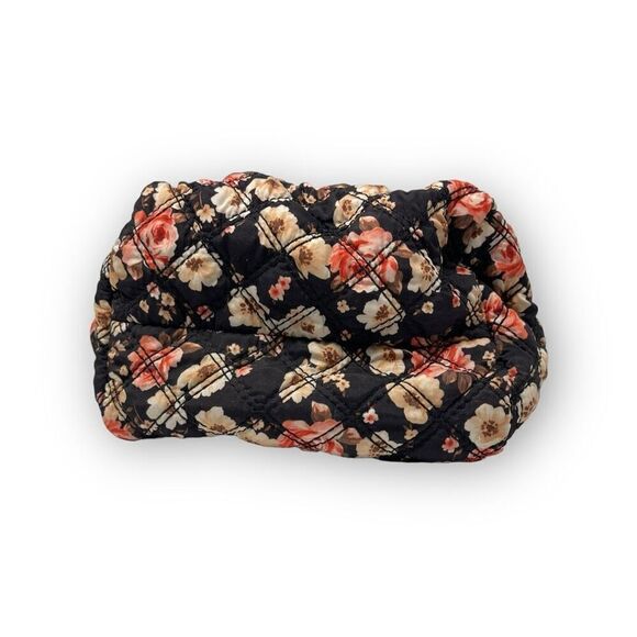 Anne Klein Quilted Floral Fabric Travel Zippered Cosmetic Bag Black Pink - Picture 6 of 8